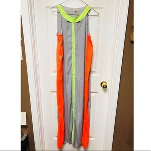 Lime green, orange, gray maxi dress